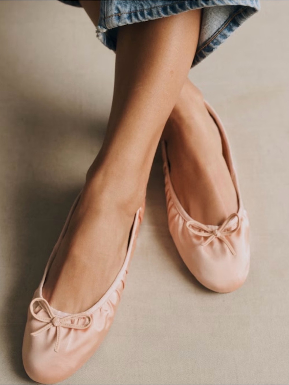 Sezane Agathe Low Ballerinas Women's Size US8/Rose Pale Satin Flats New